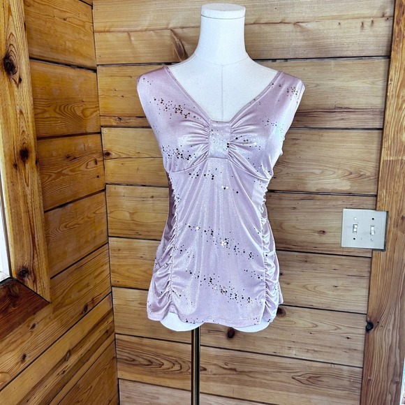 Suzy Shier Tops - Vintage Top Womens Large Pink Metallic Glitter Sequin Ruched Y2K Suzy Shier